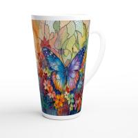 Set of 3 Cups, Butterfly, 17oz Latte Ceramic Mugs Set - Extra Tall Cup Set