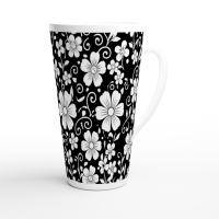 Set of 3 Cups, Floral, Large 17oz Latte Ceramic Mugs - Extra Tall Cup Set