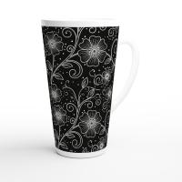 Set of 3 Cups, Floral, Large 17oz Latte Ceramic Mugs - Extra Tall Cup Set