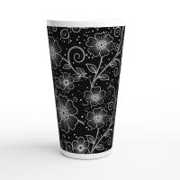 Set of 3 Cups, Floral, Large 17oz Latte Ceramic Mugs - Extra Tall Cup Set