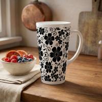 Set of 3 Cups, Floral, Large 17oz Latte Ceramic Mugs - Extra Tall Cup Set