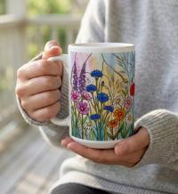 Set of Big Mugs, Floral Cup Set, Large 15 oz Matching Cups