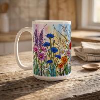 Set of Big Mugs, Floral Cup Set, Large 15 oz Matching Cups