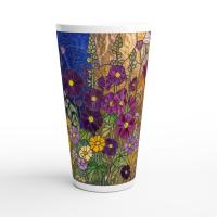 Set of 3 Cups, Floral, Large 17oz Latte Ceramic Mugs - Extra Tall Cup Set