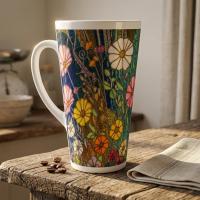 Set of 3 Cups, Floral, Large 17oz Latte Ceramic Mugs - Extra Tall Cup Set
