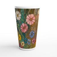 Set of 3 Cups, Floral, Large 17oz Latte Ceramic Mugs - Extra Tall Cup Set