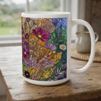 Set of Big Mugs, Floral Cup Set, Large 15 oz Matching Cups
