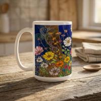 Set of Big Mugs, Floral Cup Set, Large 15 oz Matching Cups