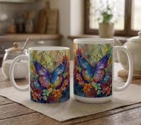 Butterfly Cups Set -  Large and Small Ceramic Mugs