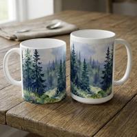 Forest Cups Set -  Large and Small Ceramic Mugs
