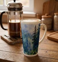Set of 4 Cups, Forest, Large 17oz Latte Ceramic Mugs - Extra Tall Cup Set