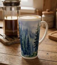 Set of 4 Cups, Forest, Large 17oz Latte Ceramic Mugs - Extra Tall Cup Set
