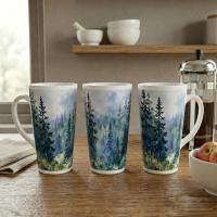 Set of 4 Cups, Forest, Large 17oz Latte Ceramic Mugs - Extra Tall Cup Set