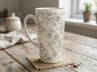 Roses - Large Latte Mug - Floral Coffee or Tea Cup, 17oz Ceramic, Extra Tall