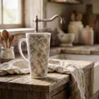 Roses - Large Latte Mug - Floral Coffee or Tea Cup, 17oz Ceramic, Extra Tall