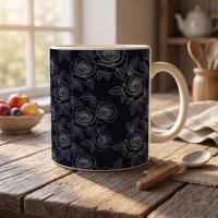 Roses, Dark Floral Mug Set, Large and Small Cups