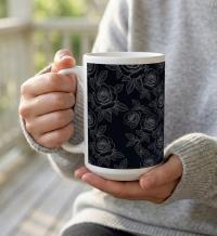 Roses, Dark Floral Mug Set, Large and Small Cups