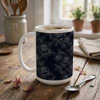 Roses, Dark Floral Mug Set, Large and Small Cups