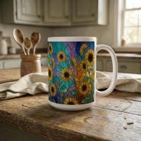 Sunflower Cups Set -  Large and Small Ceramic Mugs