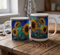 Sunflower Cups Set -  Large and Small Ceramic Mugs