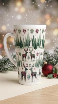 Christmas Mugs, Latte 17oz Ceramic Mug - Coffee or Tea Cup, Extra Tall