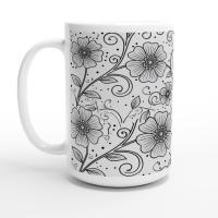 Set of Big Mugs, Floral Cup Set, Large 15 oz Matching Cups