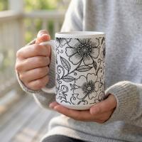 Set of Big Mugs, Floral Cup Set, Large 15 oz Matching Cups