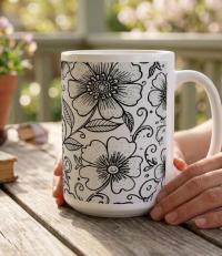 Set of Big Mugs, Floral Cup Set, Large 15 oz Matching Cups