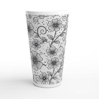 Set of 3 Cups, Floral, Large 17oz Latte Ceramic Mugs - Extra Tall Cup Set