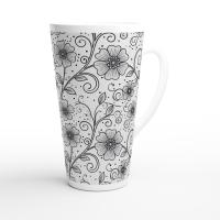 Set of 3 Cups, Floral, Large 17oz Latte Ceramic Mugs - Extra Tall Cup Set