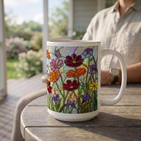 Set of Big Mugs, Floral Cup Set, Large 15 oz Matching Cups