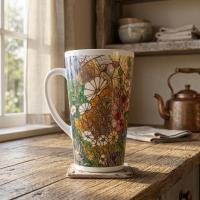 Set of 3 Cups, Floral, Large 17oz Latte Ceramic Mugs - Extra Tall Cup Set