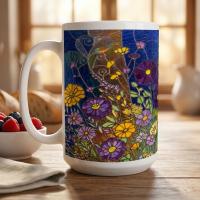 Set of Big Mugs, Floral Cup Set, Large 15 oz Matching Cups