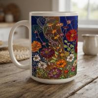 Set of Big Mugs, Floral Cup Set, Large 15 oz Matching Cups