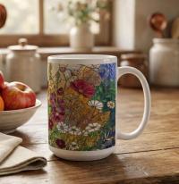 Set of Big Mugs, Floral Cup Set, Large 15 oz Matching Cups