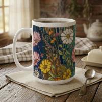 Set of Big Mugs, Floral Cup Set, Large 15 oz Matching Cups