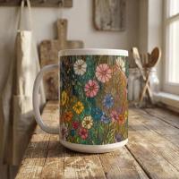 Set of Big Mugs, Floral Cup Set, Large 15 oz Matching Cups