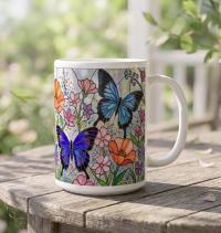 Butterfly Cups Set -  Large and Small Ceramic Mugs