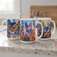 Set of Big Mugs, Butterfly Cup Set, Large 15 oz Matching Cups