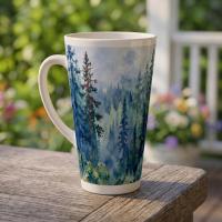 Set of 4 Cups, Forest, Large 17oz Latte Ceramic Mugs - Extra Tall Cup Set