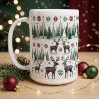 Christmas Mug, Reindeer, Large and Small Mug Set