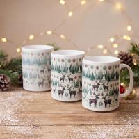 Set of Big Mugs, Christmas Mugs, Reindeer, Large 15 oz Matching Cups