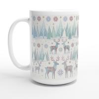 Set of Big Mugs, Christmas Mugs, Reindeer, Large 15 oz Matching Cups