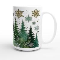 Set of Big Mugs, Christmas Trees Set, Large 15 oz Matching Cups