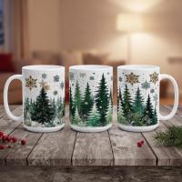 Set of Big Mugs, Christmas Trees Set, Large 15 oz Matching Cups