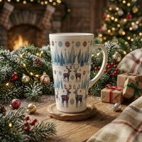 Set of 3 Cups, Christmas Mugs, Reindeer, Large 17oz Latte Mugs