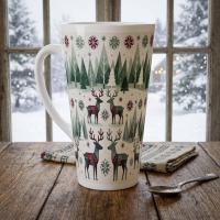 Set of 3 Cups, Christmas Mugs, Reindeer, Large 17oz Latte Mugs