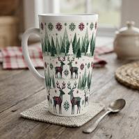 Set of 3 Cups, Christmas Mugs, Reindeer, Large 17oz Latte Mugs