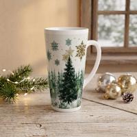 Set of 3 Cups, Christmas Trees, Large 17oz Latte Ceramic Mugs