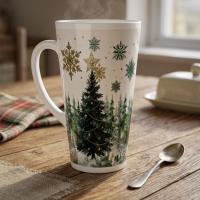 Set of 3 Cups, Christmas Trees, Large 17oz Latte Ceramic Mugs